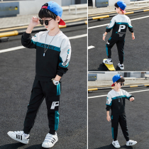 Boys autumn suit 2021 new middle and large childrens splicing clothes two-piece foreign style sports boys Spring and Autumn Tide