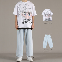 Pure cotton short sleeve t-shirt male Korean version trendy suit 2021 new summer guys half sleeve clothes set to match