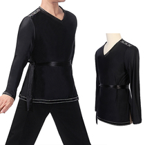  Shiny diamond mens Latin dance tops clothing T-shirts diamond-set clothing adult national standard dance performance clothes competition clothes