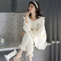 Pure cotton pajamas womens spring and Autumn princess style long-sleeved home clothes Womens two-piece suit can be worn outside the net red explosion