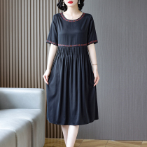 Heavy Pound Genuine Silk Dress Sauna Silk Womens Summer 2022 Pop Skirt Long Covered Meat High-end Hangzhou Big Card New