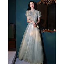 Banquet small evening dress dress women 2021 new spring summer long short sleeve temperament party can wear skirt