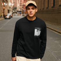 Mr Bu pure cotton inner lap long sleeve T-shirt man 2021 autumn winter new trend personality black blouse man KT01252