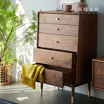 Park Bon Wood Work Side White Bucket Closet Bedroom Living Room Nordic Black Walnuts Solid Wood Five Bucket Cabinet Day Style Light Lavish Side Cabinet