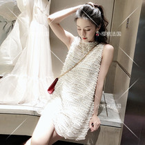 (Cherry France) sandro lace dress with dress Women in summer straight cylinder solid petal sleeveless vest dress