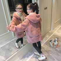 Korean girl plus cashmere lamb coat 2021 autumn and winter new childrens winter style thick warm childrens clothing tide