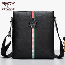 Seven Wolves Men Genuine Leather Skew Satchel Fashion Bull Leather Single Shoulder Bag Bull Leather Small Cross Backpack Business Casual Male Bag Tide