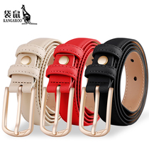 Kangaroo belt ladies simple Joker leather thin belt female student fashion personality new trend Korean belt