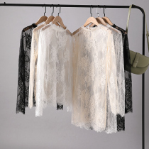 Full lace base shirt female sexy Super fairy gauze net with long autumn and winter 2021 new mesh coat long sleeve