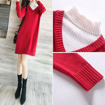 Winter red sweater dress womens autumn and winter 2020 new womens bottom with the year of life knitted skirt winter