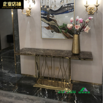 Simple modern champagne gold stainless steel porch table marble sideboard sculpture frame Hall side table hot sale 6131