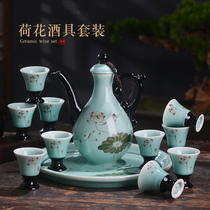 Ceramic white wine glass set home Jingdezhen Chinese wine bottle antique hand-painted wine set goblet a small wine cup