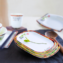 A8 Lotus melamine tableware commercial long square plate plastic plate sausage plate rice bowl imitation porcelain plate dish buffet barbecue plate