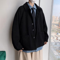 Men's Woolen Coat Korean Style Lapel Coat Fashion Handsome Spring and Autumn ins Hong Kong Style Joker Loose Woolen Jacket