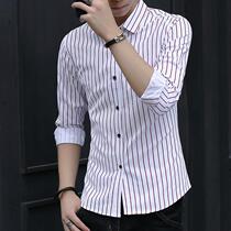 2020 new work man Joker temperament hairdresser hipster men long sleeve shirt stripes