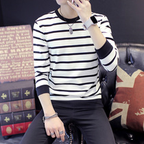 Long sleeve T-shirt mens Spring and Autumn New Round Neck Slim Korean trend handsome stripe inside base shirt mens sweater