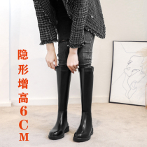 Inner height-increasing boots womens autumn and winter 2020 new plus velvet small knee-high boots high-barrel knight boots