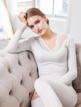 Heating fiber underwear Womens thin autumn and winter V-neck lace thermal underwear set Autumn clothes Autumn pants Japan cotton