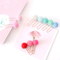 Macaron color hair ball paper clip hand account decoration color bookmarks hipster large paper pin cute stationery