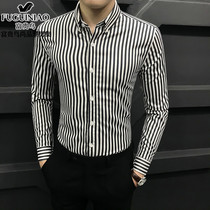 Fugui Bird Spring and Autumn striped shirt mens 2021 New slim high-end shirt casual handsome non-iron Business Mens