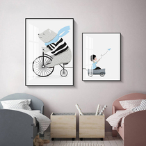 Nordic style childrens room decoration painting Cute bear boy room mural Modern simple bedroom bedside hanging painting