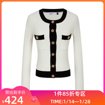 (The same style as the shopping mall) LILY2022 autumn new womens fashion color matching slim-fit round neck long-sleeved knitted cardigan