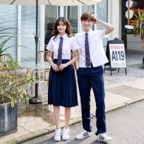 Summer high school student class suit embroidered shirt long skirt Korean version of academic style graduation opening chorus school uniform