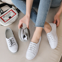 Small white shoes 2021 new womens shoes autumn soft bottom womens comfortable leather breathable foot two wear a pedal lazy shoes