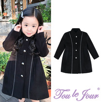 Toulejour girl dress elegant French romantic stand collar silver inlay vintage black woolen New year coat
