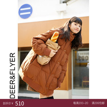 Deer and birds Japanese thickened warm white duck down checkered collar caramel color down jacket female 2 colors 3306