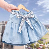 Girls denim shorts summer dress new Chinese children Korean version of womens skirt pants Joker a-shaped half skirt hot pants shorts