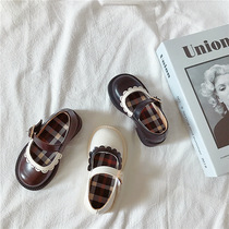 Girl Princess Shoes 21 Autumn Han edition Childrens baby girl College Wind Soft Bottom Mary Precious Flowers Magic Sticker Small Leather Shoes