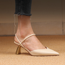 Baotou Rome sandals women Summer 2022 New genuine leather coarse heels net red pointed fairy Wind college students high heels