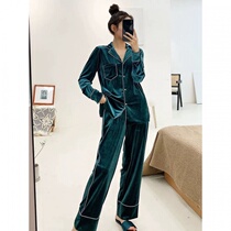 Gold velvet pajamas womens autumn and winter net red cardigan pearl buckle 2021 new ins spring and autumn can wear home clothes