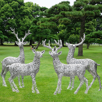Outdoor garden landscape stainless steel wrought abstract animal sika deer sculpture metal letter hollow decorative ornaments