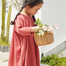 Songyong spring summer childrens dress light loose sunscreen breathable can wear girls plain A- line dress home clothes