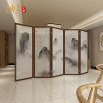 New Chinese style landscape folding screen living room hotel tea room partition restaurant shielding scam mobile semi-permeable yarn folding screen