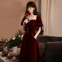 Toast bride and small man can wear red velvet 2021 new autumn winter engagement dress dress women