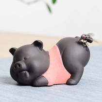 High-grade ceramic color sand piggy must win desktop ornaments Cute tea pet decoration butt ding fly fun auspicious