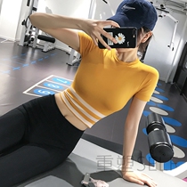 Open navel sports short sleeve women tight running quick-dry T-shirt short sexy fitness top Net red thin yoga suit