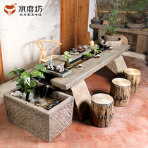 Creative outdoor courtyard water Tea Table Zen Kung Fu tea table and chair combination living room cycle fish tank tea table