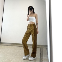 Collage Retro Light Core Suede High Waist Casual Pants Woman Loose wide leg Straight drum Feeling High Street 100 Hitch Dancing Long Pants Tide