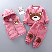 Men and women winter childrens clothing 2019 New plus velvet thickened autumn and winter 1 sweater 3 years old female childrens baby golden velvet set