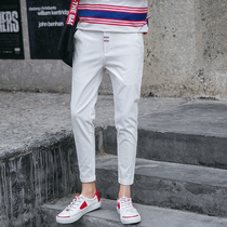 Summer nine-point casual pants mens thin solid color simple Korean slim trend Joker mens elastic small feet pants