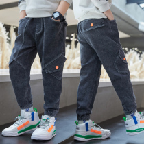 Childrens boys jeans spring and autumn pants autumn 2021 new middle and big children casual handsome foreign tide