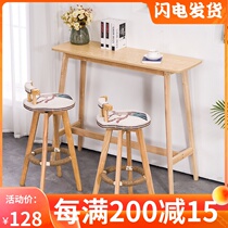 Solid wood bar table and chairs Composition High foot small bar Desk Home Balcony Strip Table Leaning Against Wall Milk Tea Shop Minima Bar Terrace