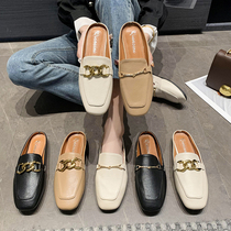 Baotou slippers women 2022 spring new half tug womens shoes fashion outside wearing beige Müllins temperament sandals