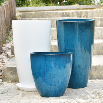 High-gloss cast glaze gradient color thickened plastic flower pots Nordic simple Resin floor-to-ceiling balcony large flower pots with trays