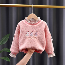 Girls necropolis thicken thickened autumn winter clothing 2021 new Korean version Childrens lamb velvet blouses womens hooded sweatshirt