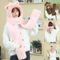 Hats scarves gloves three-piece one female winter cute cat ears girly scarf set to keep warm in autumn and winter